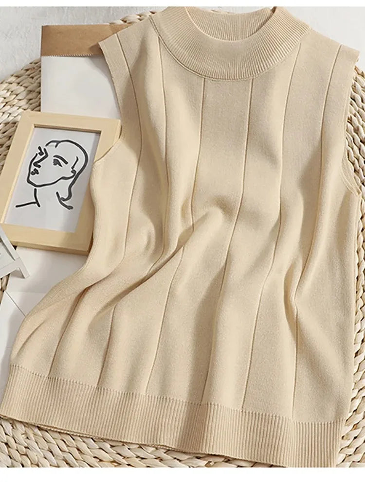 Spring Women Knitted Green Tank Tops Women Thin Tops Basic Casual Tank Tops O-neck Tees Sleeveless Tops For Women