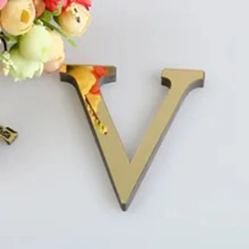 10CM 26 English Letters Wall Sticker 3D Mirror Acrylic Gold Wall Sticker Decals Self-Adhesive Home Party Decor Wall Art Mural