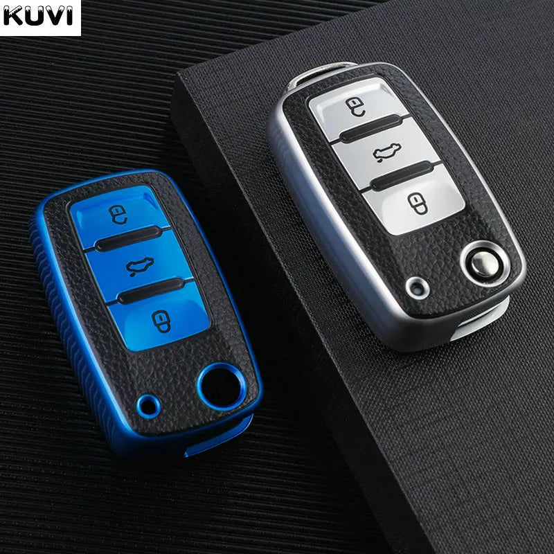Leather TPU Car Key Case Car Key Full Cover Protection Bag for VW Volkswagen Polo Tiguan Passat Golf Jetta Lavida Skoda Octavia