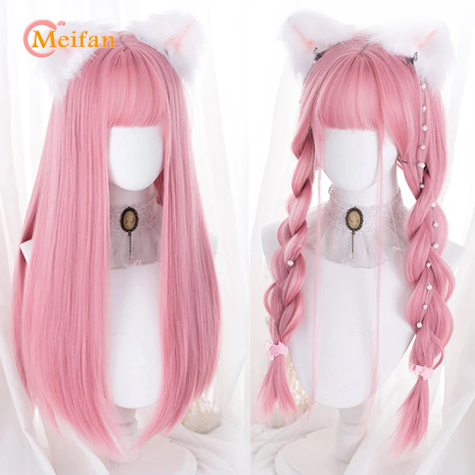 MEIFAN Synthetic Long Straight Lolita Wig with Bang Red Ombre Black Cosplay Party Halloween Christmas Wavy Curly Harajuku Wig
