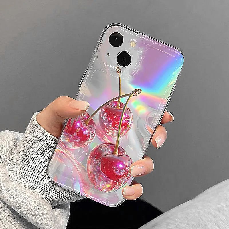 RedCrystal Cherry Print Phone Case For iPhone 16 Pro Max Cases iPhone 17 16e 15 14 13 12 11 Pro Max Plus 17 Air Clear Cover
