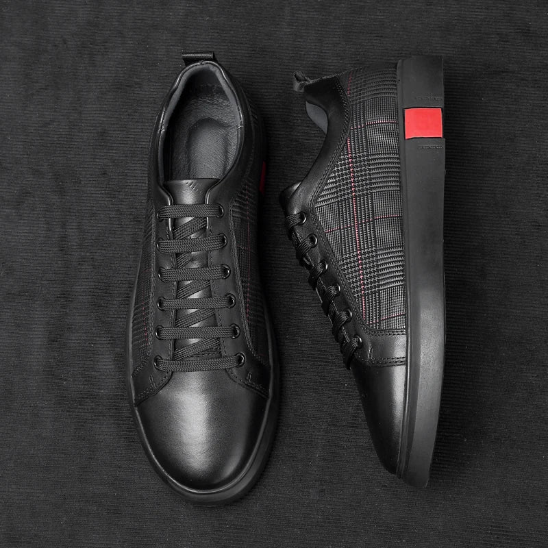 Luxury Brand High End Stripes Outdoor Walking Sneakers Italian Genuine Leather Men's Shoes New Lace Up Designer Casual Shoes