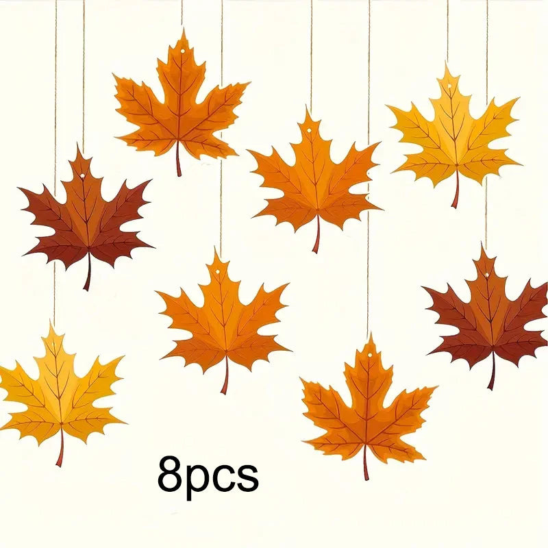 8pcs Autumn Thanksgiving Maple Leaf Hanging Decoration, Autumn Thanksgiving Pendant, Hanging Decoration