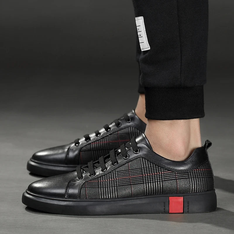 Luxury Brand High End Stripes Outdoor Walking Sneakers Italian Genuine Leather Men's Shoes New Lace Up Designer Casual Shoes