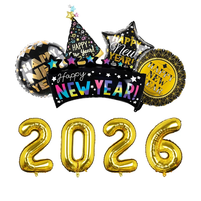 2026 Happy New Year Aluminum Foil Balloons New Year Hat Balloon Party Decoration Arrangement Ballons Baloon Supplies