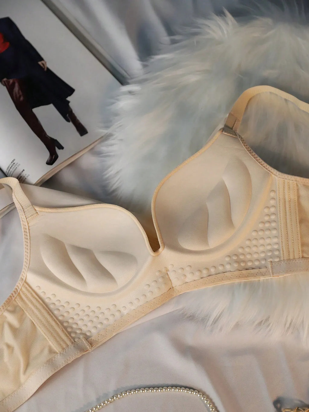 Women's gathering and adjusting bra without steel rims anti sagging bra with double breasts thin and beautiful backless bra