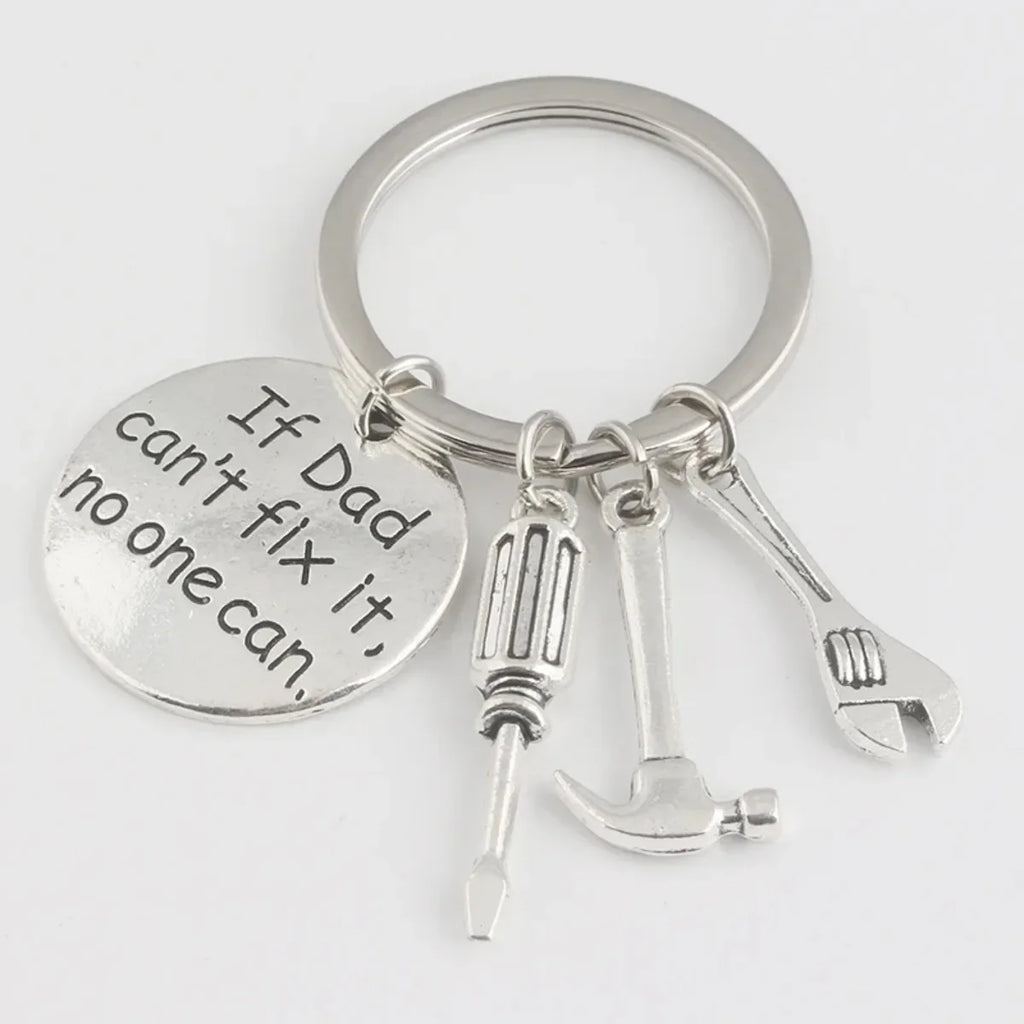 Hand Tools Themed Keychain 'If Dad Can't Fix It No One Can' Pendant Fathers Day Gift for Men Jewelry