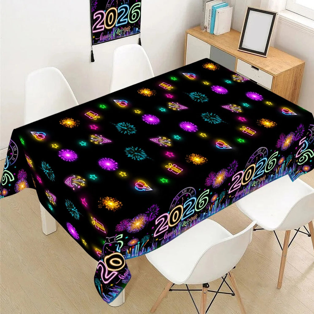 2026 Happy New Year Tablecloth Plastic Table Cover Happy New Year Decorations 2026 for Home Kitchen Dinning Room Table Decor