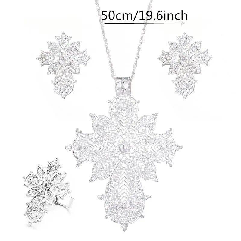 Ethiopian Necklace Earrings Ring African Bridal Jewellery Sets Habesha Eritrea Wedding Coin Jewelry