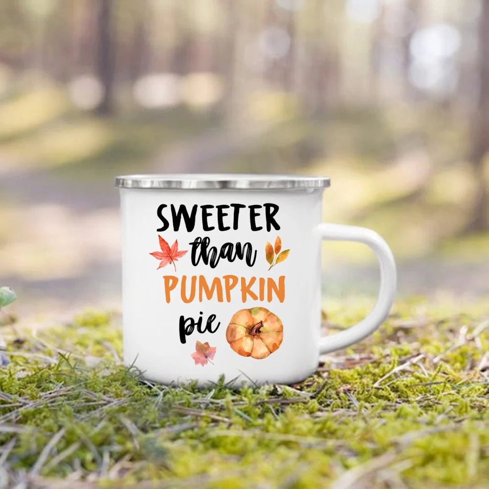 Just A Girl Who Love Fall Printed Creative Enamel Mugs Coffee Cups Holiday Party Wine Juice Handle Mug Best Thanksgiving Gifts