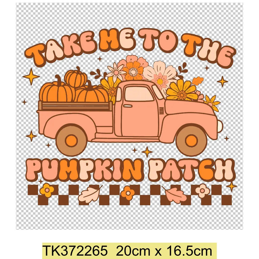 Retro Printing Thanksgiving Iron on Transfers Patches Pumpkin Autumn Heat Transfer Stickers for Clothes Heat Transfers Patches