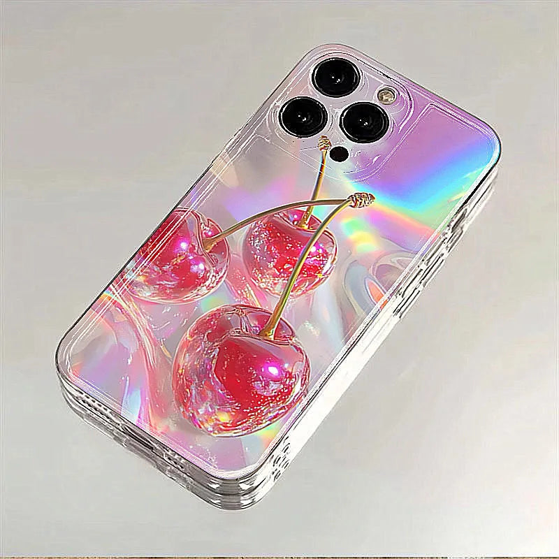RedCrystal Cherry Print Phone Case For iPhone 16 Pro Max Cases iPhone 17 16e 15 14 13 12 11 Pro Max Plus 17 Air Clear Cover