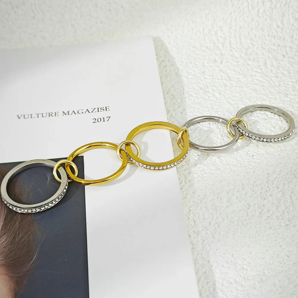 Five-Piece Set Stackable Rings Stainless Steel Two-color Design Bling Zircon Spinelli Kilcollin Ring Jewerly Gifts For Women