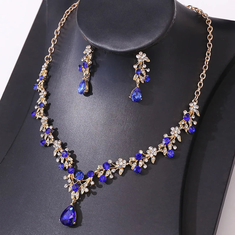 Exquisite Bride Jewelry Sets for Women Luxury Flower Choker Necklace Earrings Set Wedding Dress Bridal Necklace Sets Fashion