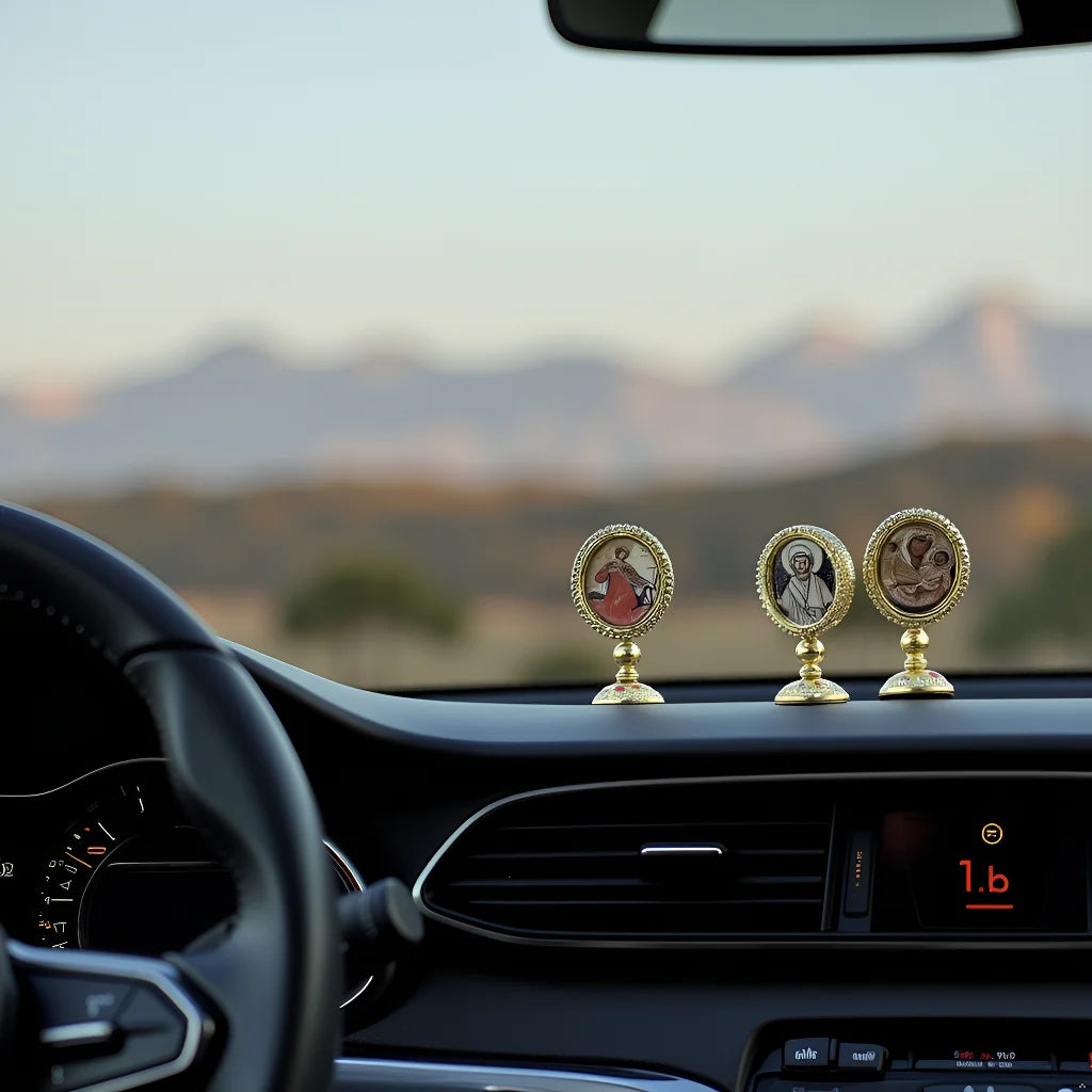 Orthodox Icon Ornament, Orthodox Car Dashboard Decoration, Zinc Alloy Gold Plated, Church Altar, Religious Ceremony