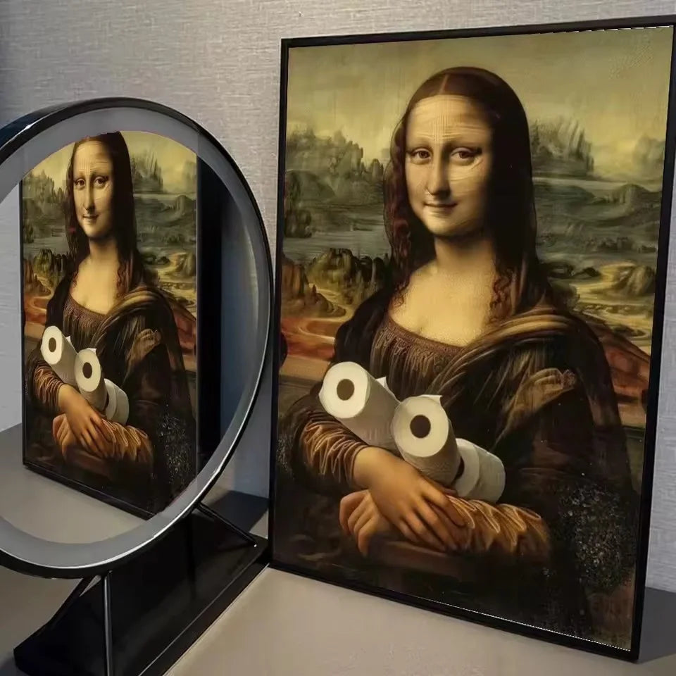 Mona Lisa Bathroom Wall Art Decor Covering Her Nose,Vintage Poster Print Toilet Funny Funny Canvas Painting Wall Home Decor Art
