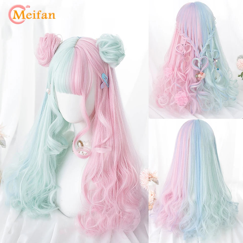 MEIFAN Synthetic Long Straight Lolita Wig with Bang Red Ombre Black Cosplay Party Halloween Christmas Wavy Curly Harajuku Wig