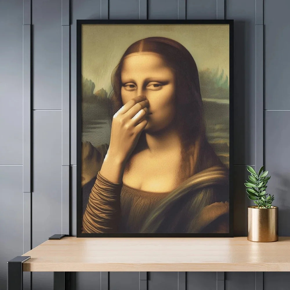 Mona Lisa Bathroom Wall Art Decor Covering Her Nose,Vintage Poster Print Toilet Funny Funny Canvas Painting Wall Home Decor Art