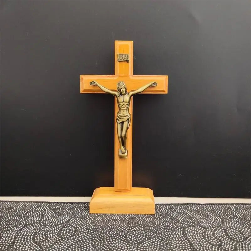 Table Cross Wooden Catholic Jesus Cross with Stand Religious Christian Crucifix Church Decoration Home Shelf Ornaments