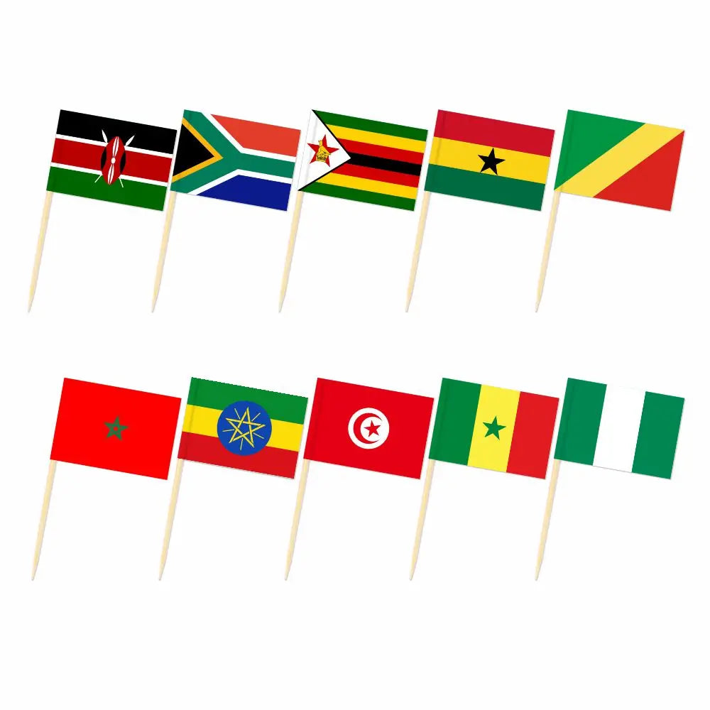 100pcs Africa Disposable Multi National Flag South Africa Toper Flag Ethiopia Congo Ghana zimbabwe Kenya Morocco Tunisia Senegal