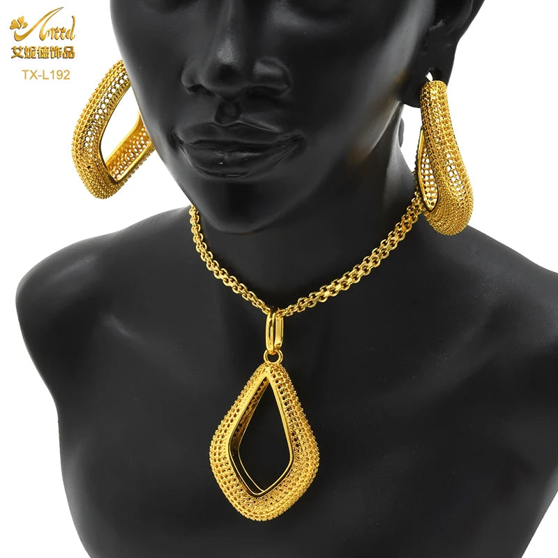 ANIID Nigerian Wedding Jewelry Set Gold Color African Necklace Pendant Sets For Women Wholesale Indian Bridal Jewellery Party