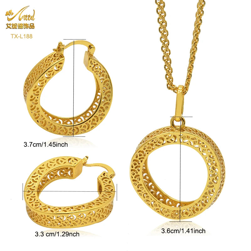 ANIID Nigerian Wedding Jewelry Set Gold Color African Necklace Pendant Sets For Women Wholesale Indian Bridal Jewellery Party
