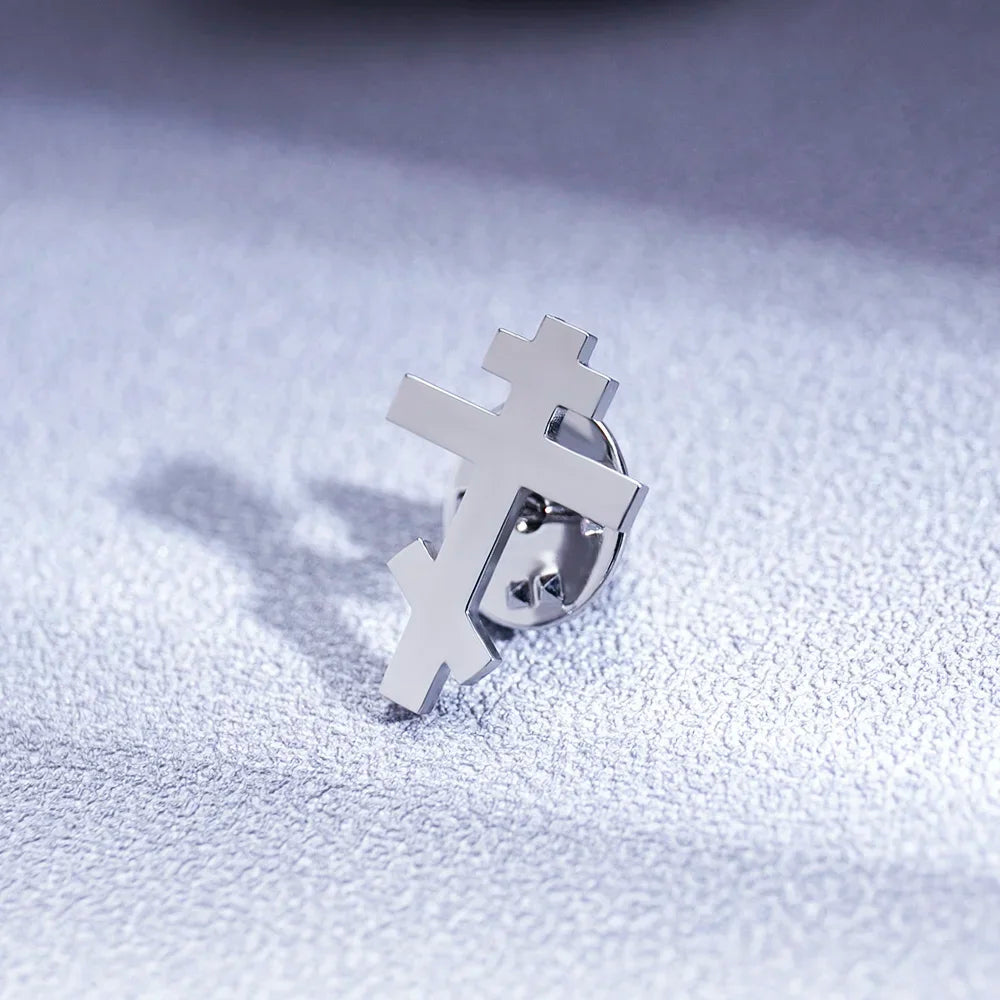 Orthodox Cross Brooch for Men Stainless Steel Pins Jewelry Jesus Faith Suit Badge Wedding Accessories