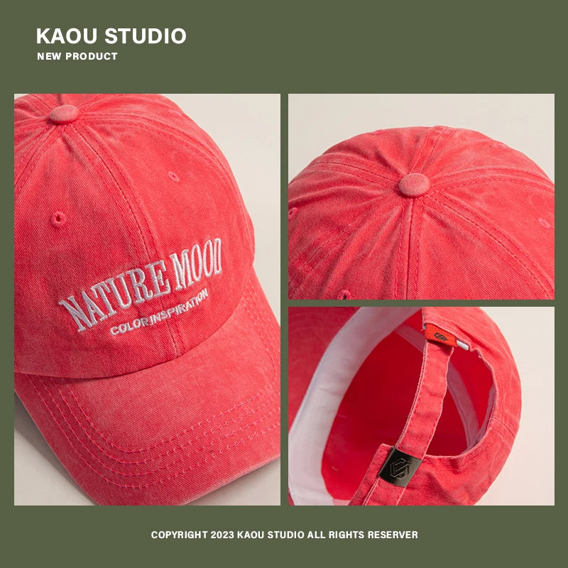 Summer Sun-Proof Washed Denim Peaked Cap Women's American Letter Embroidered Trendy Men's Baseball Cap Sun Protection Hat