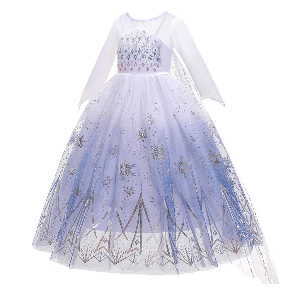 Disney Kid Girls Cosplay Frozen Elsa Mesh Costumes Snow Queen Elsa Princess Long Dress Halloween Party Carnival Clothes Vestido