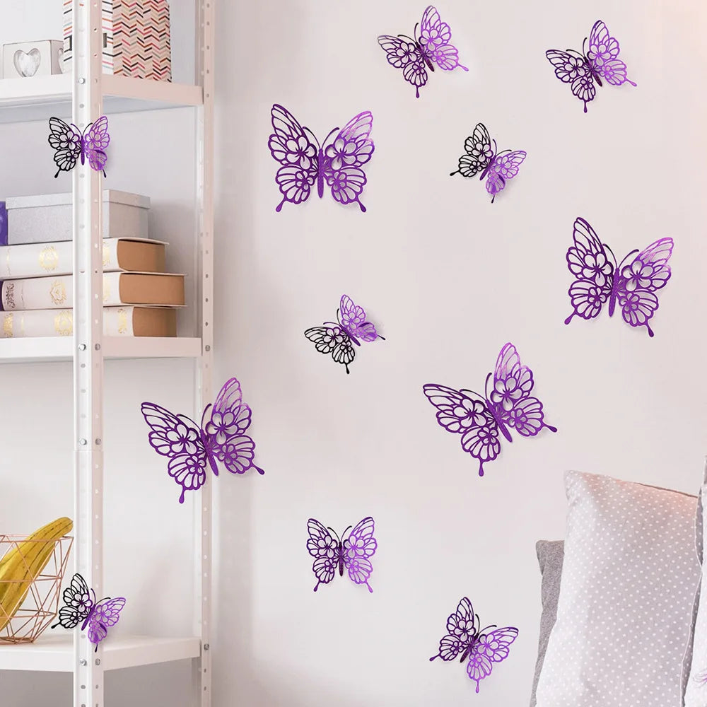 12Pcs/set 3D Hollow Butterfly Wall Stickers Wall Decor for Living Room Wedding Party Decoration Butterflies Decal Stickers