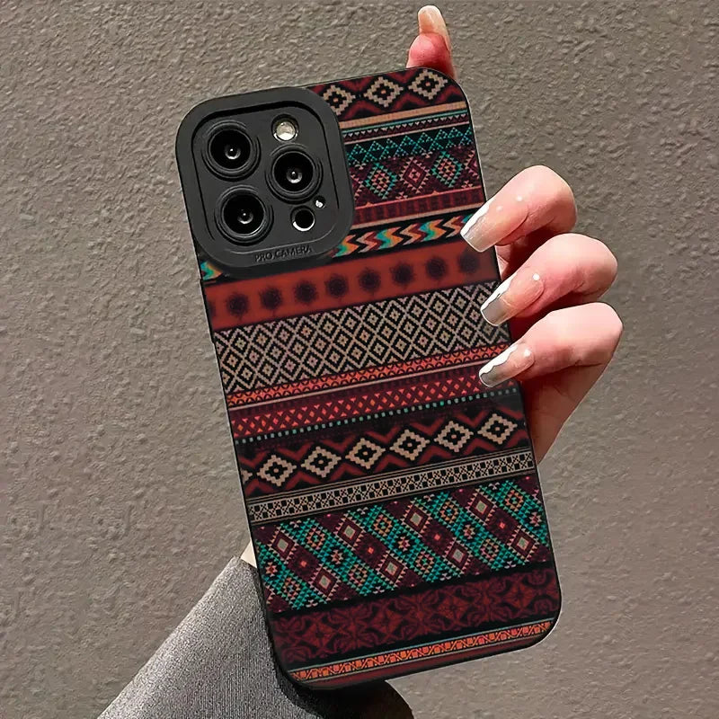 Bohemian Style Patterned TPU Phone Case For iPhone 16 15 14 12 11 13 Pro 15Pro 14Pro Max Mini X XS XR Max SE2 7 8 Plus Cover