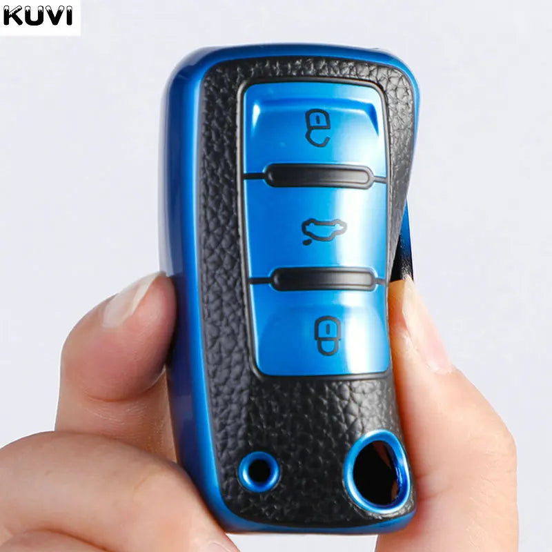 Leather TPU Car Key Case Car Key Full Cover Protection Bag for VW Volkswagen Polo Tiguan Passat Golf Jetta Lavida Skoda Octavia