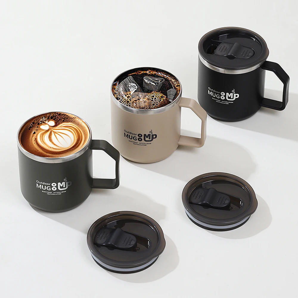 400ml 304 Mug Stainless Steel Anti-Fall with Lid Milk Cup for Men and Women Home Water Cup Office Coffee Cup