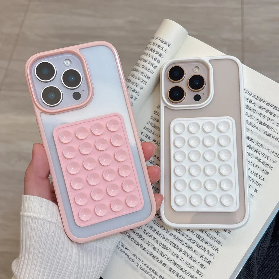 Candy Bumper Phone Case For iPhone 17 16 E 15 14 13 12 11 Pro Max XR X XS 7 8 Plus 3D Suction Cup Airbag Clear Shockproof Cover