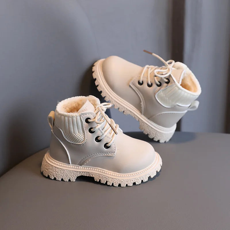 Toddlers Kids Tide Boots Autumn Winter Warm Thick Cotton Boys Girls Snow Boots Little Children Leather Cotton Boots Fashion Soft