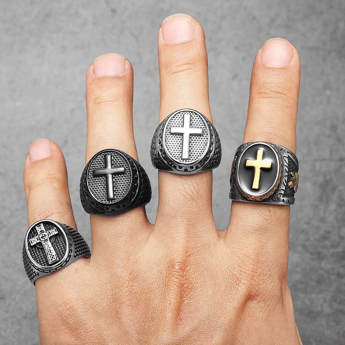 Christian Cross Black Religon Men Rings Stainless Steel Punk Cool Stuff Fashion Accessories Jewelry For Women Gift Wholesale