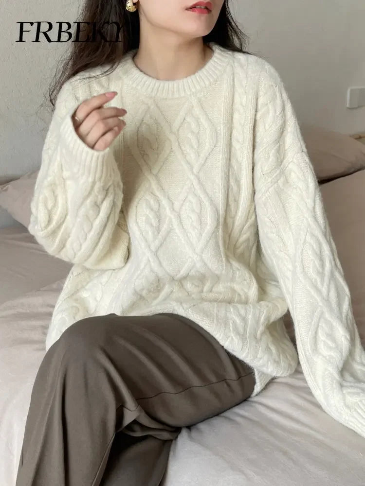 Sweater Woman Winter 2023 Round Neck Bottoming Twist Sweater Lazy Wind Loose Casual Knit Pullover Long Sleeve Pullover Jumper