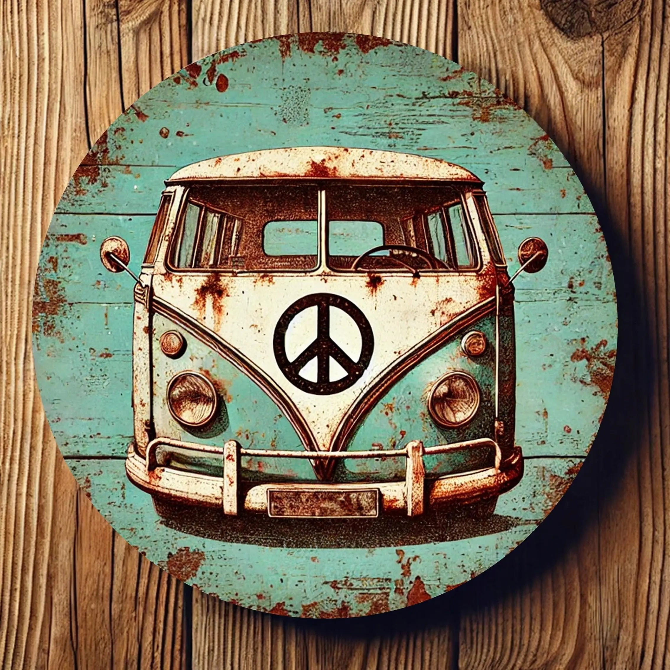2D 1PC Wooden Disc Green Car Theme Logo 8 Inch Decorative Art Wall Plaque Bedroom Office Decoration