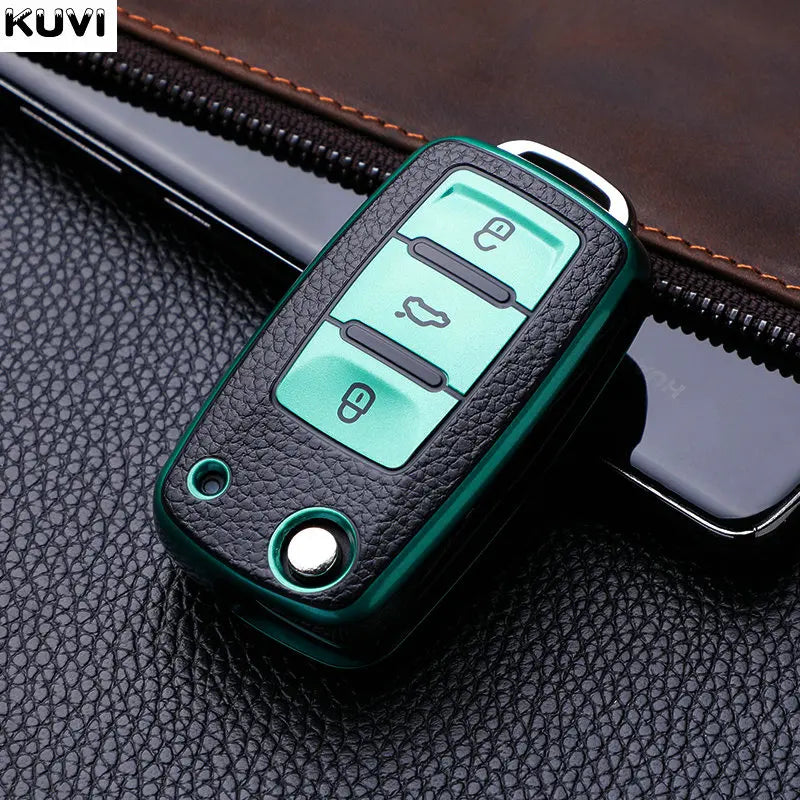 Leather TPU Car Key Case Car Key Full Cover Protection Bag for VW Volkswagen Polo Tiguan Passat Golf Jetta Lavida Skoda Octavia