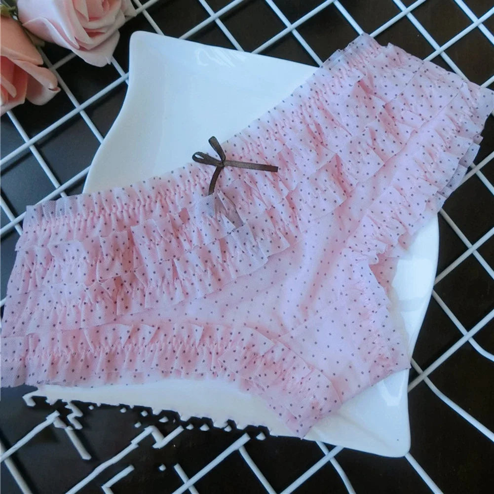 Sexy Women Cute Sweet Underwear Female Low Waist Panties Cake Layer Lace Briefs Ultra Thin Underpants Mesh Breathable Lingerie
