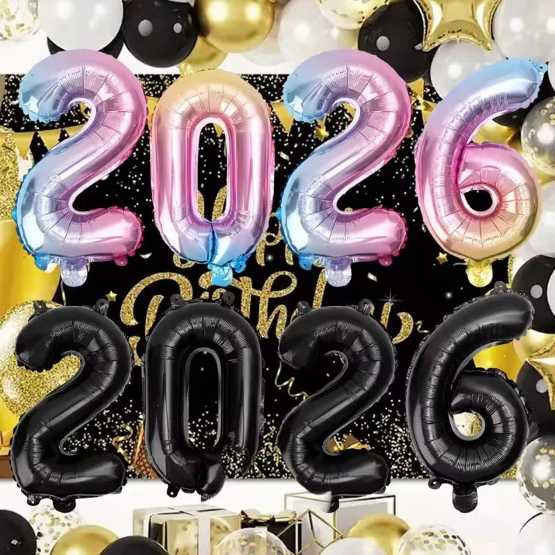 2026 Gold Crown Foil Number Balloons for 2026 New Year Christmas Eve Festival Party Supplies Decorations Christmas Home Decor