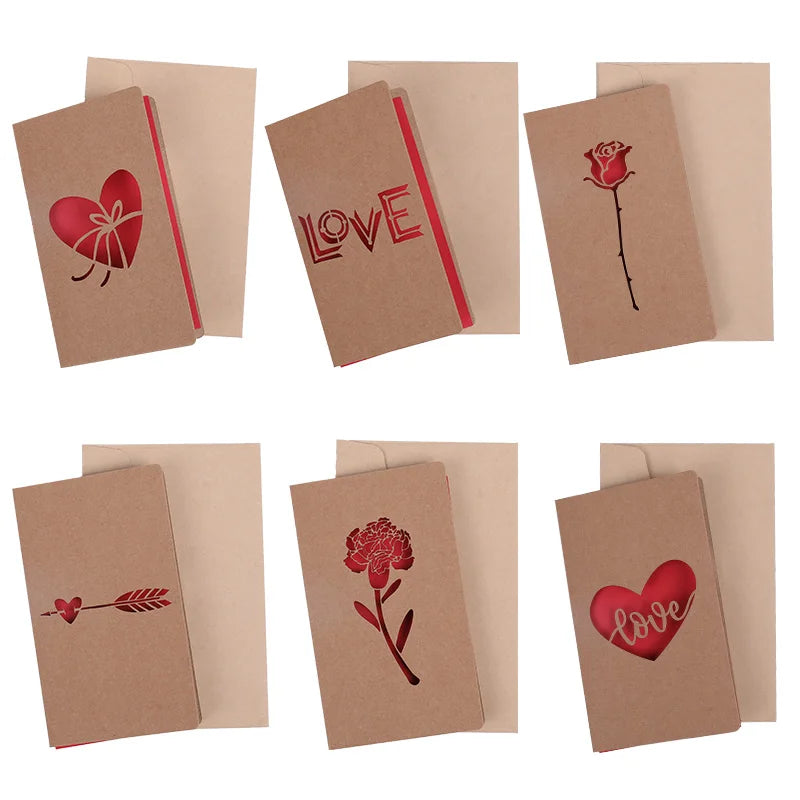 Valentines Day Mothers Day Greeting Card with Envelope Hollow Heart Flowers Gift Card Birthday Party Supplies Wedding Invitation