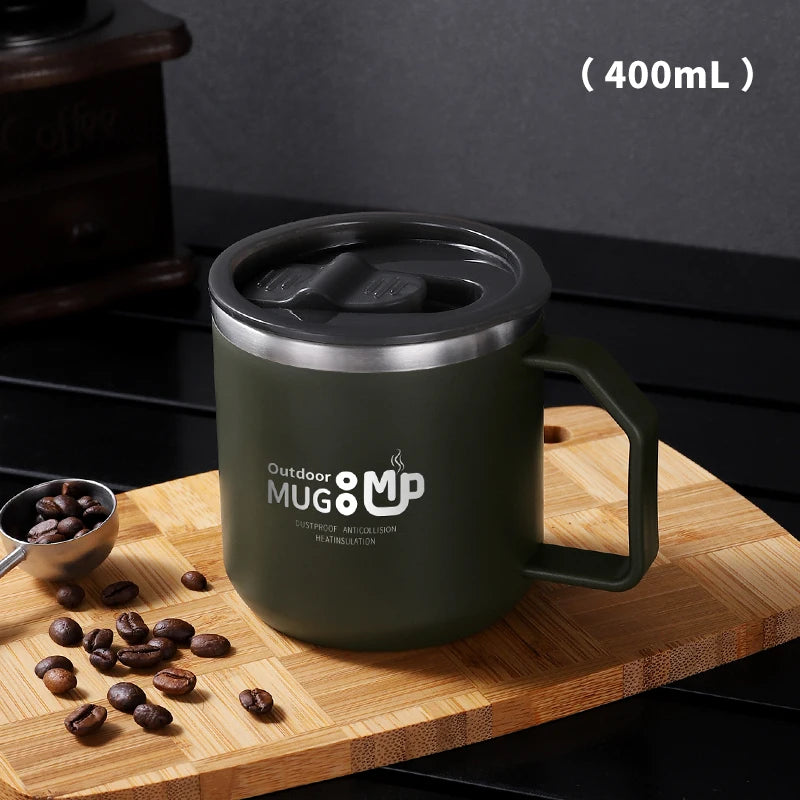 400ml 304 Mug Stainless Steel Anti-Fall with Lid Milk Cup for Men and Women Home Water Cup Office Coffee Cup