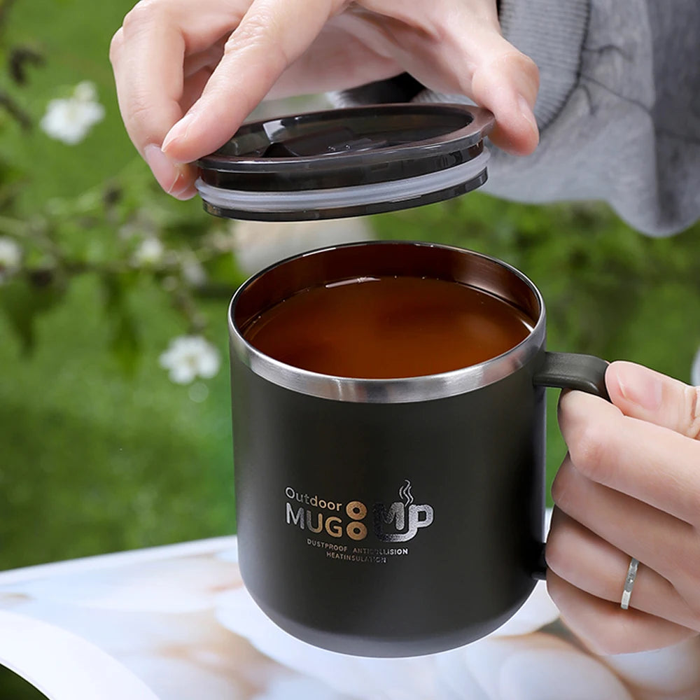 400ml 304 Mug Stainless Steel Anti-Fall with Lid Milk Cup for Men and Women Home Water Cup Office Coffee Cup