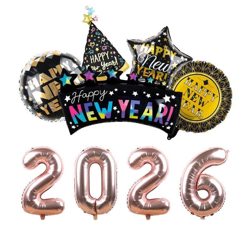 2026 Happy New Year Aluminum Foil Balloons New Year Hat Balloon Party Decoration Arrangement Ballons Baloon Supplies