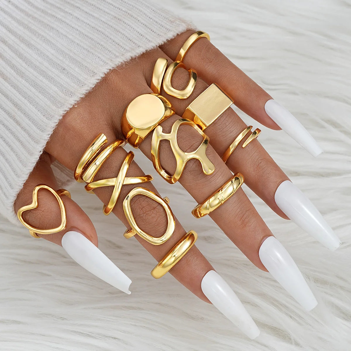 14 Piece Simple Luxury Ring Set for Women Fashion Smooth Wide Face Irregular Geometric Rings Daily Party Wear Jewelry Gifts New