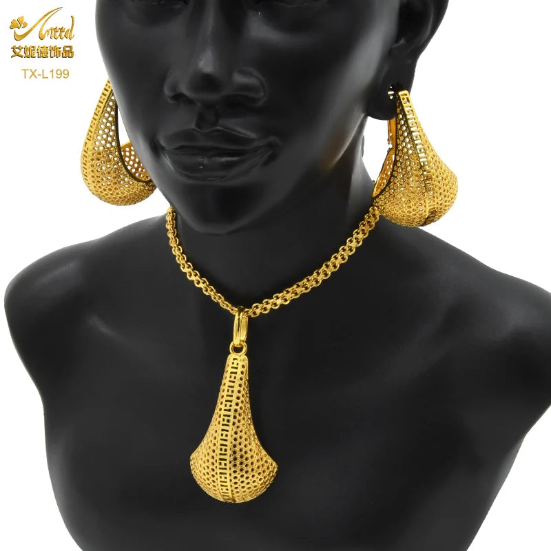 ANIID Nigerian Wedding Jewelry Set Gold Color African Necklace Pendant Sets For Women Wholesale Indian Bridal Jewellery Party