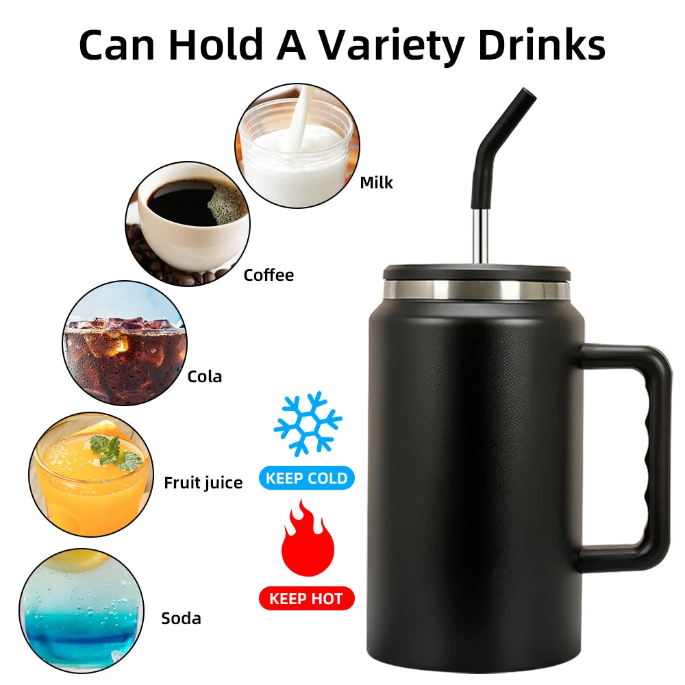 1500ML Thermos Bottle Stainless Steel Tumbler Vacuum Insulated Coffee Cup With Handle and Straw Leak proof Travel Coffee Mug