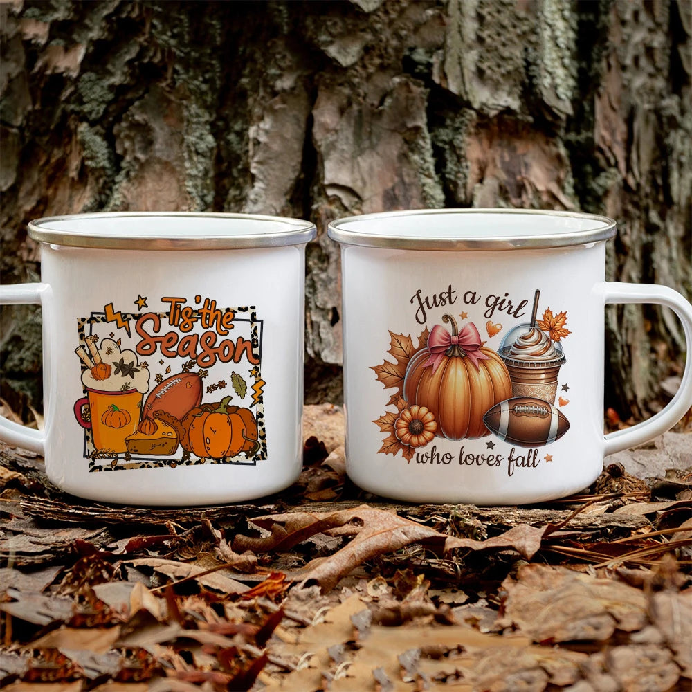 Just A Girl Who Loves Fall Mug Hello Autumn Mugs Pumpkin Spice Latte Enamel Coffee Cup Autumn Gifts Ideas