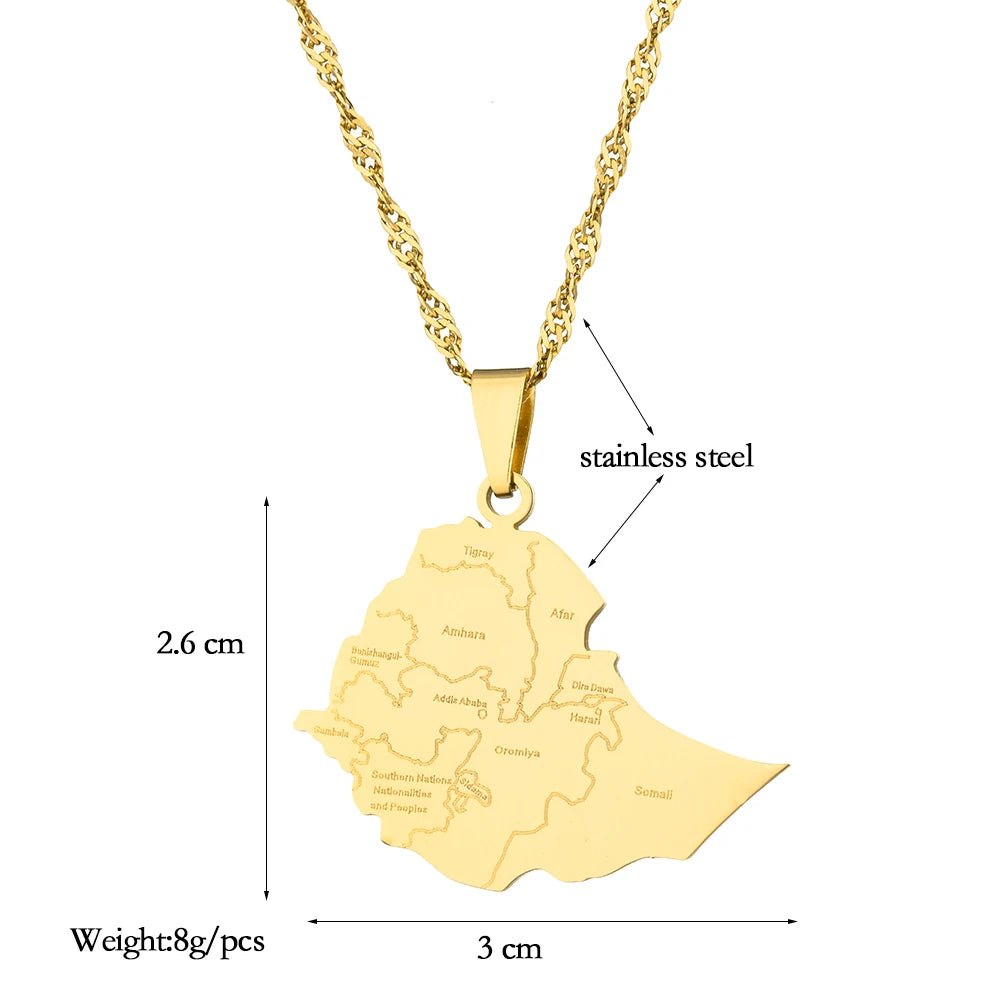 Fashion Ethiopia Map With City Name Pendant Necklaces Women Girls Stainless Steel Ethiopians Birthday Party Jewelry Gifts